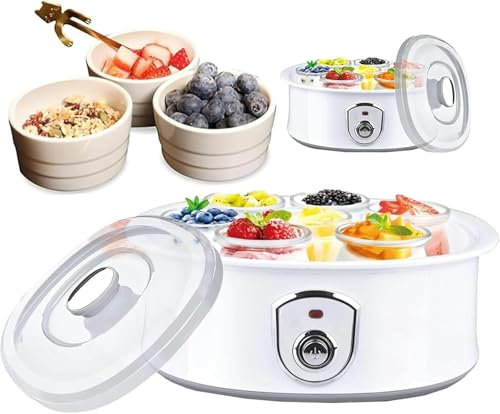 XSDAJSD Yogurtera Totalmente automática de 1,5 l con 7 Vasos de Cristal, Control de Temperatura y Tiempo Ajustables, fácil de Limpiar, para Yogur casero sin lactosa.