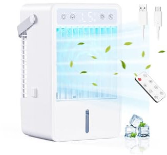 Mobile Klimaanlage Leise mit Fernbedienung – Tragbarer Mobiles Klimagerät USB-C, Luftkühler mit Wasserkühlung 1500ML, 5 Geschwindigkeiten + 3 Modi, Timer 10H, 7 RGB-Farben, Ideal für Schlafzimmer/Büro