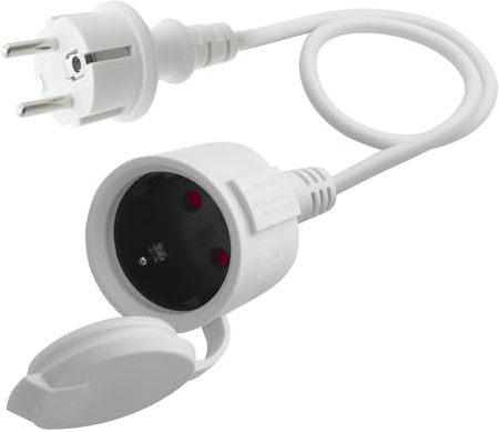 LANMINGLEL Shucko Förlängningskabel kort, vit, AC shucko, förlängningskabel, strömkabel, förlängningsuttag, 3 x 1,5 mm², 16 A, 250 V, IP44, för hem, kontor, utomhus (vit-direkt, 0,5)