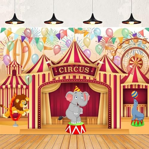 Sfondo fotografico con tendone da circo rosso, carosello, notte di carnevale, palloncini, sfondo di compleanno, sfondo per feste in casa, striscione da parete, poster 300x200cm