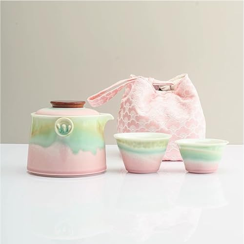 Hermit Life Service à thé de voyage chinois, théière portable en céramique pour un à deux, service à thé Gongfu avec design de blocage des couleurs, 1 théière et 2 tasses, cadeau pour les amateurs de