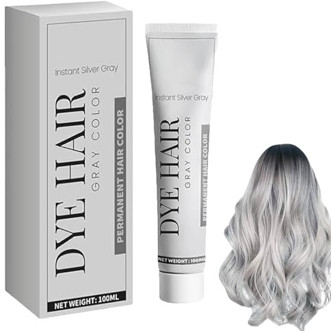 Coloration Cheveux Gris Permanente, 2026 Teinture Instantanée pour Cheveux Gris, Silver Grey, Crème Hydratante et Semi-Permanente,100ml