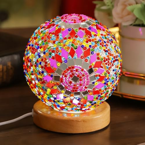 Türkisches marokkanisches Licht, Vintage-Buntglas-Kugel-Lampe, 5 V, USB-Stromversorgung, dimmbar, böhmische Lichter für Kinderzimmer, kleines Mosaik-Nachtlicht, romantisches Datum, einzigartiges