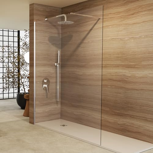 IMEX - Mampara Ducha Fija 50cm Frontal Cromada con Brazo de Sujeción | Mampara de Cristal Antical y Perfilería de Aluminio con 200cm de Altura | Vidrio con Grosor 8mm y Sistema de Montaje Fácil