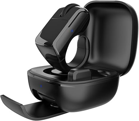 Générique Souris Anneau Bluetooth – Pavé Tactile et Récepteur USB – Boîtier Rechargeable – Ordinateur Portable, Tablette et Smartphone – Design Compact pour Défilement et Navigation Facile (Noir)
