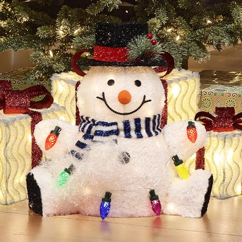 Hometopia LED-Schneemann Weihnachtsdekoration mit 45 warmweißen LEDs - Batteriebetrieben für Balkon-36 x 33x38.5 cm