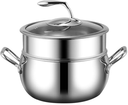 Vaporera de acero inoxidable de 2 niveles, olla vaporera con inserto, utensilio de cocina multiusos con asa, cacerola for leche y salsas for tamales, dumplings de verduras y mariscos.(24cm)