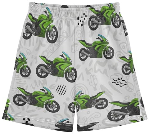 CUPADA Motorbike Pattern Design Boys Athletic Basketball Shorts Track Shorts with Pockets Drawstring Sports Pants for Casual Homewear 12-13T