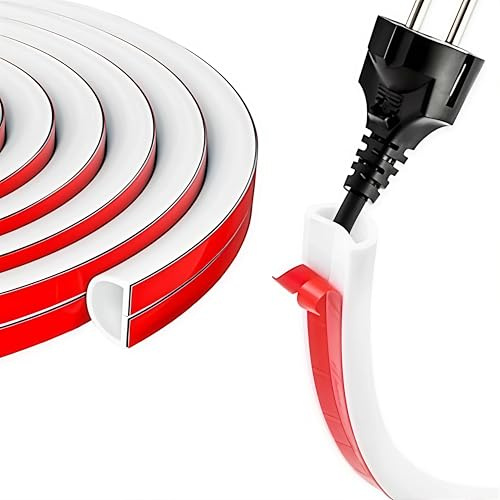 Goulotte Passe Cable, 3M Auto-adhésif Cache Cable Mural, Type D 15 mm x 10 mm Blanc Goulotte de câble, Cache Cable Sol Flexible, pour Système de Gestion des Cache Cable Bureau à Domicile (3 mètre)