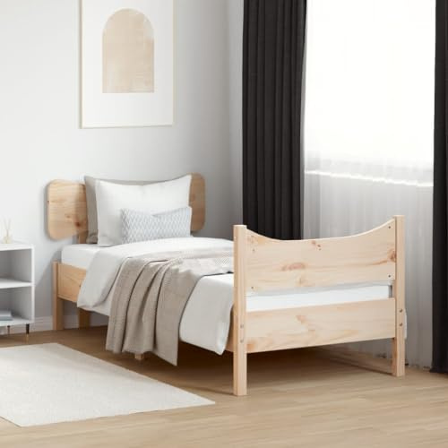 Bucmath Massivholzbett 75x190 cm aus unbehandeltem Kiefernholz, Robustes Plattformbett, Stabiler Bettrahmen mit Kopfteil, langlebiges Möbelstück für Schlafzimmer, ohne Matratze