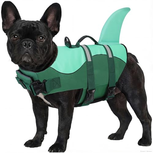 ASENKU Giubbotto Salvagente per Cani, Giubbotto Salvataggio Cane Squalo per Nuoto e Sport Acquatici,con Maniglia Superiore e Cintura di Sicurezza Regolabile, per Cani di Taglia Piccola Media Grande XS
