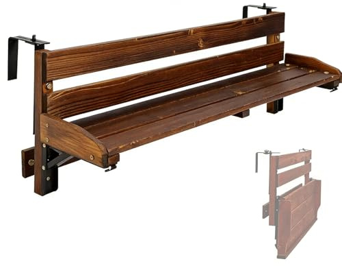 JINGSHIQIAOPL Tavolino da Ringhiera Balcone Pieghevole per Piccoli Balconi, Patio, Tavolo da Balcone Sospeso In Legno Regolabile per Esposizione e Stoccaggio di Piante da Esterno(Brown,120cm/47in)