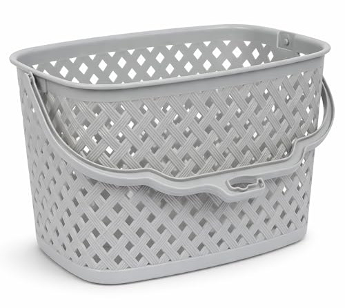 Flatro Peg Basket for Washing Line | Clothes Peg Basket with Drainage Holes and Lift & Hang Handle | Home Use Plastic Peg Basket without Pegs | Random Colour Distributed (White & Grey)