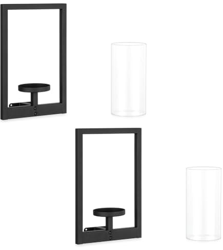 UieoKakeh 2 Apliques de Pared Negros para Velas, Decoración de Pared, de Metal Estilo Moderno con Cubierta Acrílica Tipo Huracán