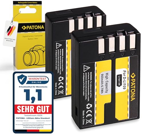 PATONA 2X Akku D-Li109 Ersatz für Pentax Li109, Li-109 Batterie 900mAh Kompatibel mit Pentax K-R, K-30, K-50, K-70, K-500, K-2, K-S2, K-S1