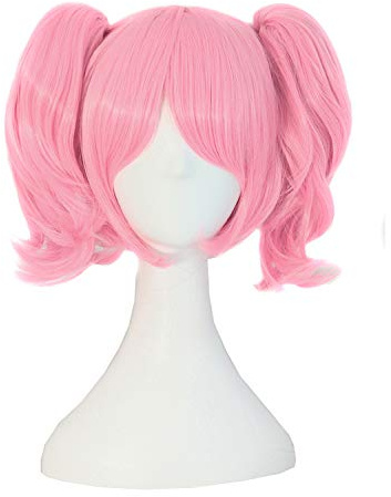 MapofBeauty Lolita Pink Short Straight Clip on Ponytails Cosplay Wig(Size: Free Size)