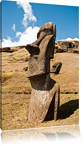 Pixxprint Moai Statue auf den Osterinseln, Größe: 120x80cm, Leinwandbild, fertig gespannt, Wandbild, Dekoration, Kunstdruck, kein Poster