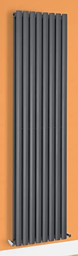 Manissa Double Anthracite 1800x480mm Central Heating Radiator Oval Tube 9204 BTU Vertical Column