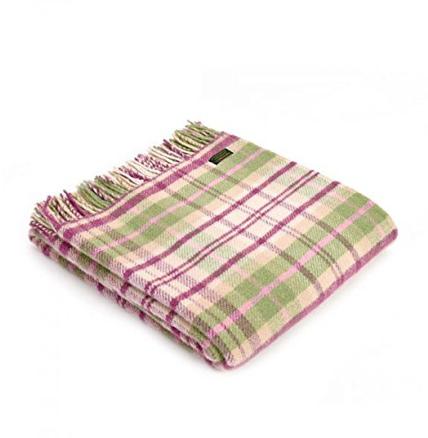 Tweedmill Textiles 100% Pure New Wool Cottage Check Throw, Pink, 150x180cm