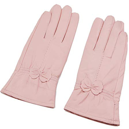 Sandy Ting Simple Sytle Women Winter Warm Lambskin Driving Leather Gloves (Medium, Light Pink)