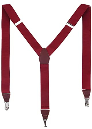 Massi Morino I Bretelle Uomo Rosso a Y I Larghezza 3,5 cm I Bretelle Elastiche Regolabili con Inserti in Pelle I Clip in Metallo