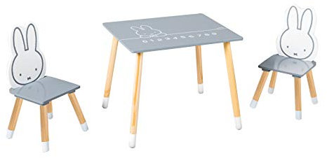 roba Kinder Sitzgruppe miffy - Kindermöbel Set aus 2 Kinderstühlen & 1 Tisch - Sitzgarnitur aus Holz - dunkelgrau und weiß lackiert
