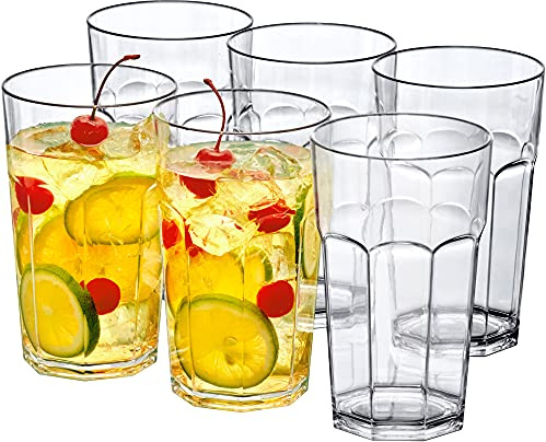 Amazing Abby - Affinity - 20-Ounce Plastic Tumblers (Set of 6), Clear Reusable Plastic Cups, Stackable, BPA-Free, Shatter-Proof, Dishwasher-Safe