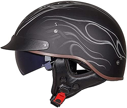 XRDSHY Halbhelm Motorradhelm Herren Damen Retro ECE Zertifizierung Motorrad Halbschale Mofa Helm Jethelm Halbschalenhelm Jet Helmet Motorcycl Chopper Scooter Helm Sturzhelm Mit Visier,O-(M/57-58CM)