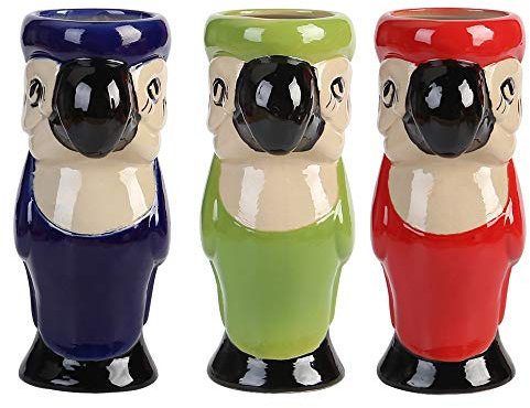 AEIDDRWAA （18 € / pièce） Tiki Mugs Set-Ensemble de 3– Perroquet Verres de Bar Tiki Tasses à Cocktail en Céramique – Perroquet Party Tiki – Cocktails Hawaiens – Cocktail Mai Tai Verre à vin Hawaii