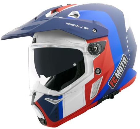 FC-Moto Pro Air Casque d’Enduro, Bleu/Rouge/Blanc, XS