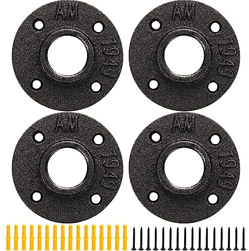 HomiShare Floor Flange 1-1/2 Pipe Flange 4Pcs Industrial Malleable Iron Pipe Fittings with 4 Threaded Holes, Industrial Vintage Style Floor Flange for DIY Industrial/Home Decoration(4 Pack, 1-1/2)