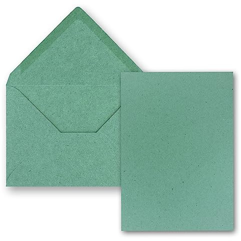 100 stycken kort med kuvertset – enkelkort Din A5-14,8 x 21 cm kraftpapper eukalyptus med kuvert Din C5-15,7 x 22,5 cm – våtlimning