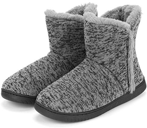 Chaussons Thermique en Cachemire Doublure Polaire Pantoufles Intérieur/Extérieur Boots Maison Bureau Chambre Bottes Hiver Chaud Mules Doux Slippers Femme Homme Cadeau Noël,45/46EU
