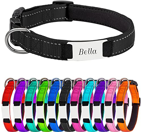 Hundehalsband für Kleine Hunde, Reflektierend Halsband aus Nylon mit Weichem Neopren Polsterung einstellbar Hundehalsbänder Personalisiertes Hundehalsbänder