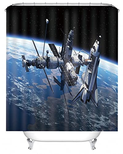 Whoiy Duschrollo Blau, Duschvorhang Eckbadewanne 150X180cm Polyester Duschvorhänge Satellit Grau für Badezimmer