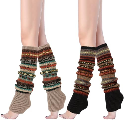 XEPST 2 Pares Calentadores de Piernas Para Mujer, Calentadores de Tobillo de Invierno Ganchillo Cubierta para Botas, Calentadores Piernas Leggings de Estilo Bohemio para Yoga Baile Aerobic