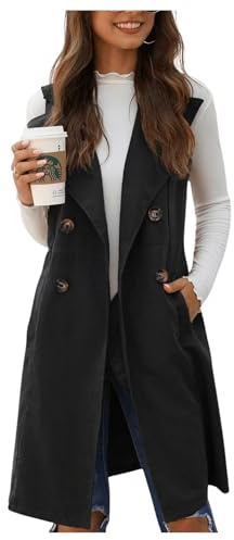 GORGLITTER Women's Western Long Blazer Vest Sleeveless Cowgirl Trendy Fashion Casual Business Casual Work Trench Coat Black Medium