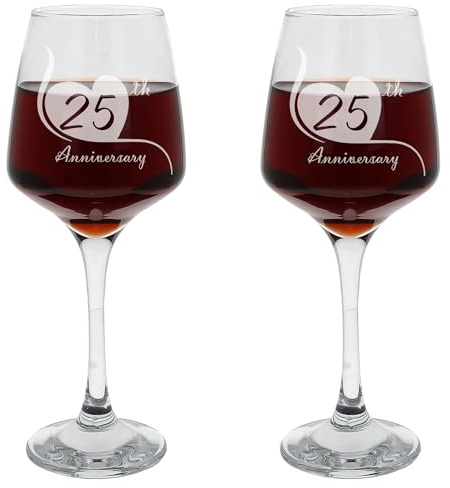 Always Looking Good Juego de 2 copas de vino grabadas para 25 aniversario de boda, copas de vino grandes grabadas de 400 ml