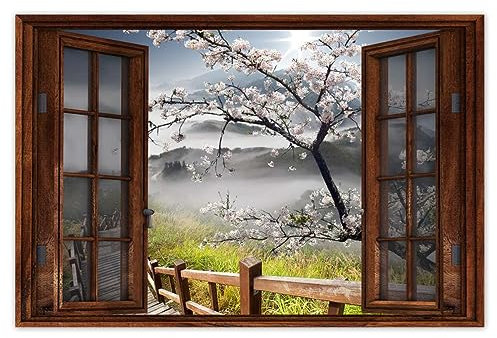 WTD H839M_WBNS1E Sticker mural décoratif Motif cerisier japonais 60 x 40 cm