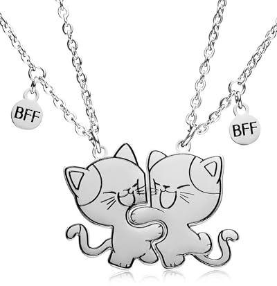 Yooborn Cat Magnetic Matching BFF Necklace 2 Best Friend Jewelry Set 2 Pcs Kitty Friendship Necklace for 2 Boys Girls BFF Sister Kids.