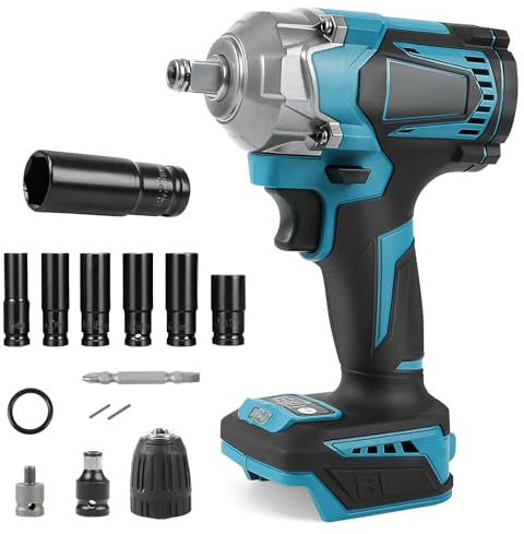 700Nm Akku Schlagschrauber Kompatibel mit Makita 18V Lithium-Akku, 1/2 Zoll Bürstenloser Drehschlagschrauber Schraubenschlüssel mit 6 Stecknüsse und LED-Licht (Ohne Batterie)