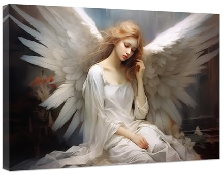 ZXHYWYM Engel Leinwand Wandbild abstrakte Engel Wanddekoration Vintage Engel Mädchen Malerei Engelsflügel Kunstdruck für Zuhause und Wohnzimmer mit Rahmen (C (40.00 x 60.00 cms))