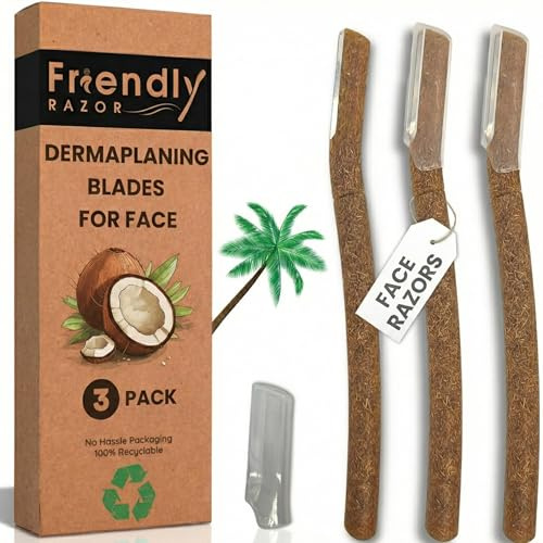 Friendly Razor Coconut Dermaplaning (3) Razors Coconut - Dermaplaning Blades for Face | Face Razors for Women | Removes Peach Fuzz & Exfoliates Skin | Face Blades for Women | Eyebrow Razor