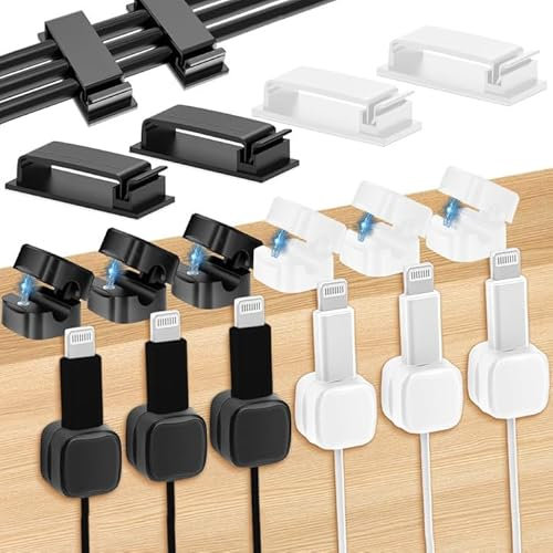 Volhuluk 16 Stück Kabelhalter Kabelclips, Kabel Management, Magnetische Kabel Organizer Halter, Verstellbare Kabel Clips für TV, PC, Laptop, Netzkabel, Schreibtisch, Heim, Büro Kabelwandklammer