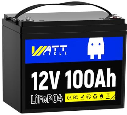 WattCycle LiFePO4 Batterie au lithium 12 V 100 Ah BCI Groupe 24 100 A BMS Protection basse température pour camping-car et voiturette de golf