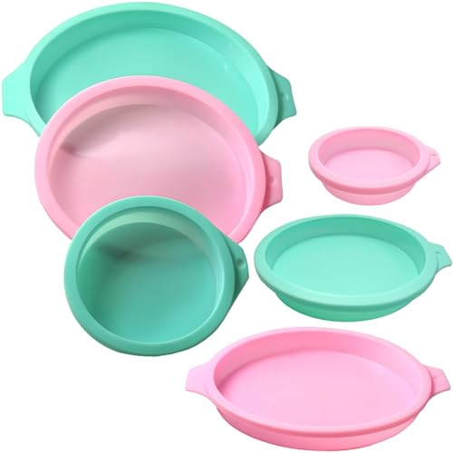 MICREEN 6 Piezas Moldes Silicona Redondos para Tartas, 10+15+20 cm Molde Bizcocho, Moldes Reposteria Redondo para Pasteles de Capas, Pastel Arcoíris, Posavasos de Resina, Pizzas