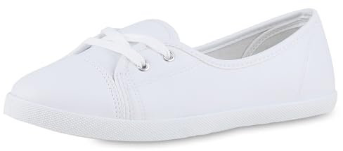 VAN HILL Damen Sportliche Ballerinas Flach Basic Bequem Schuhe 215867 Weiss 39