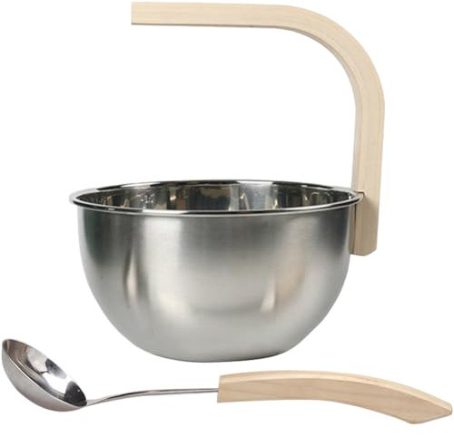 Muteitt Stainless Steel Sauna Bucket with Ladle Durable 4l Sauna Bucket with Wooden Handle Essential Spa Accessory for Steam Room
