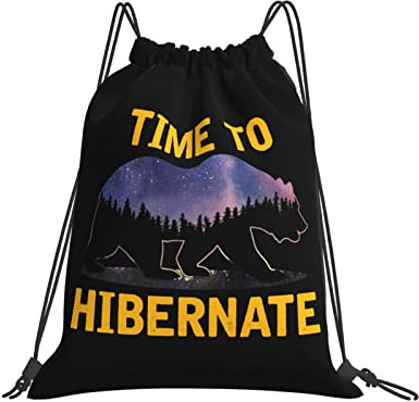 Sportbeutel 36X42cm Berge Geschenk Bär Zeit Zum Winterschlaf Gym Bag Multifunktionaler Turnbeutel Mit Kordelzug Waschmaschinenfest Rucksack Mit Kordelzug Für Kinder, Jungen, Kindergarten