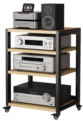 Yoeoefuo Druckerregal Shelf Rack AV-Rack Regalboden 4/5-stufige HiFi-Möbel Mit Rollen Offenes Lagerregal Medienständer Audio-Tower Druckertisch Sound-System Rack Für Home Office Kino(4 Tier)